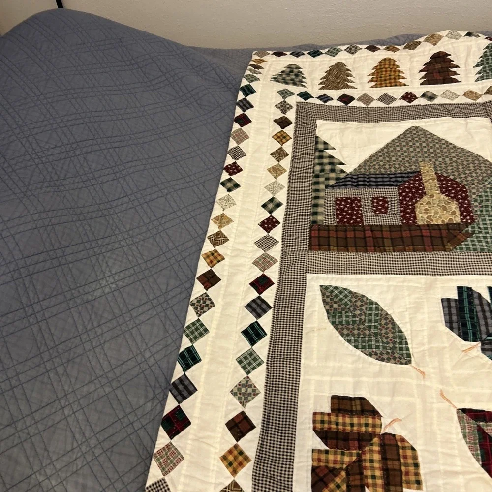 Patch‎ Magic North Woods Cabin Moose Applique Patchwork Quilt Throw 47x55